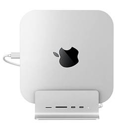 Hub USB C para Mac mini, Minisopuru Mac mini suporta de doca M.2 NVME/SATA SSD, 5 em 1 Mac mini Stand & Dockking Station Mac Mini Acessórios com 2 USB C 10Gbps Dados, TF & SD, M.2 SSD (Não incluso)
