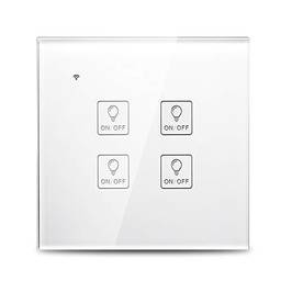 Honorall Wi-Fi Smart Wall Touch Light Switch Painel de vidro Controle de voz Compatível com Alexa Google Home APP Função de controle de sincronização Smart Share Soquete de parede Branco (4 Gang)