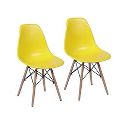 Kit 2 Cadeiras Charles Eames Leda Eiffel | Poltrona Wood Design Decorativa Ergonômica | Pés madeira DKR Mogna Amarela
