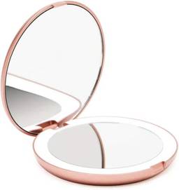 Espelho de maquiagem de viagem iluminado por LED LIANLI, ampliação de 1x/10x - LED de luz do dia, compacto, portátil, grande espelho dobrável iluminado de 5" de largura?R????????????