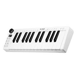 mewmewcat SMK-25mini Teclado MIDI Recarregável de 25 teclas Teclado de controle MIDI Mini teclado USB portátil Controlador MIDI com 25 teclas sensíveis à velocidade 1 botão