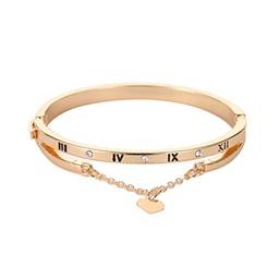 Holibanna Bracelete de coração com números romanos, pulseira de liga para decoração de joias femininas ouro rosa 6.5cm Dourado