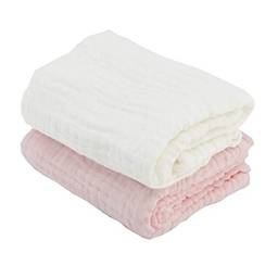 BWinka Toalhas de banho para bebês e crianças super macias de algodão musselina 6 camadas brancas também para cobertor de bebê (105 x 105 cm) (branco + rosa)