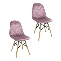 Kit 2 Cadeiras Veludo Estofado Charles Eames Eiffel Cor:Rosa