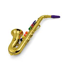Cigooxm Saxofone para criança Instrumentos musicais de sopro Saxofone de ouro metálico ABS com 8 teclas coloridas