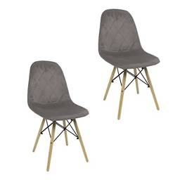 Kit 2 Cadeiras Veludo Estofado Charles Eames Eiffel Cor:Bege