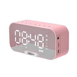 Cigooxm Despertador de superfície de espelho digital com alto-falante BT e rádio FM e visor de temperatura Alarmes duplos Relógio eletrônico de mesa recarregável portátil de música Suporte para cartão