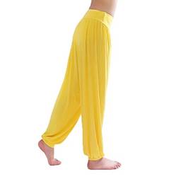 WSLCN Calças Femininas de Harém Modal de Cintura Alta para Dançar e Fazer Exercícios Amarelo P