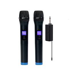 Cigooxm Microfone multifuncional de canal duplo sem fio Microfone portátil sem fio Tela LCD Conjunto de microfone profissional