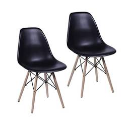 Kit 2 Cadeiras Charles Eames Leda Eiffel | Poltrona Wood Design Decorativa Ergonômica | Pés madeira DKR Mogna Preta