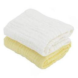 BWinka Toalhas de banho para bebês e crianças super macias de algodão musselina 6 camadas brancas também para cobertor de bebê (105 x 105 cm) (branco + amarelo)