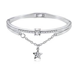 Holibanna Pulseira feminina com estrela de cristal e strass, pulseira de mão corrente de presente para mulheres, mulheres, prata