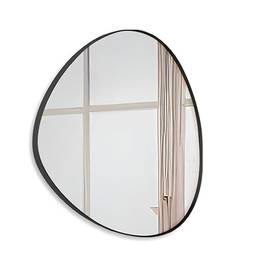 Espelho Decorativo Multiuso Organico Com Moldura De Couro PRETO Suspenso Para Quarto Sala Banheiro 40x45cm