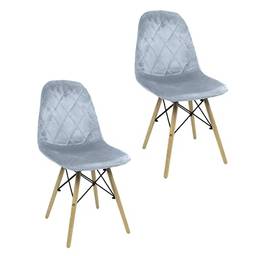 Kit 2 Cadeiras Veludo Estofado Charles Eames Eiffel Cor:Cinza