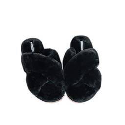 Cicilin Chinelos femininos de faixa cruzada macios de pelúcia para casa ou ao ar livre sapatos de casa (preto 39-40)