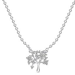 Holibanna Colar de prata esterlina S925 com pingente de árvore da vida, pingente de árvore genealógica, joia de presente para mães e mulheres