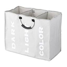 mewmewcat Bolsa de lavanderia grande de Oxford de 3 seções com saco de armazenamento de roupas sujas com alças de alumínio
