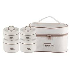 Portable Insulated Lunch Container Set, 2022 New Stackable Stainless Steel Food Container with Thermal Bag, Insulated Lunch Containers, Thermal Lunch Box Bento Box Set (White,4 Layer)