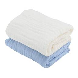 BWinka Toalhas de banho para bebês e crianças super macias de algodão musselina 6 camadas brancas também para cobertor de bebê (105 x 105 cm) (branco + azul)