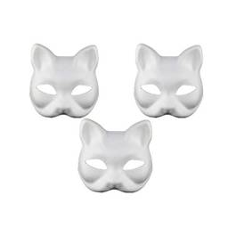 Toyvian 3 Peças De Máscara Facial De Gato Em Branco Brancas Pintura Meia Face De Papel DIY Suas Próprias Para Halloween Carnaval Dia Namorados Aula