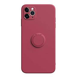 Grandcase Capa para iPhone 11 Pro Max, capa de silicone líquido à prova de choque, borda reta, forro de microfibra, suporte com anel giratório 360 para iPhone 11 Pro Max 6,5 polegadas – Vermelho