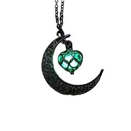 Amosfun – Colar luminoso com pingente de lua com coração, pedra fluorescente, que brilha no escuro Verde