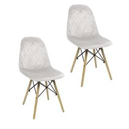 Kit 2 Cadeiras Veludo Estofado Charles Eames Eiffel Cor:Branco