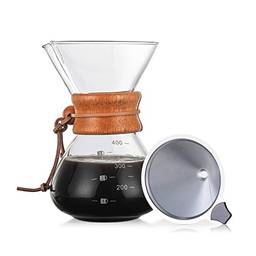 Cigooxm Despeje sobre a cafeteira de 14 onças jarra de vidro sem papel com filtro de aço inoxidável Bule de café de vidro reutilizável.