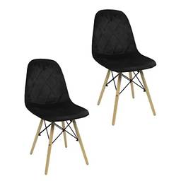 Kit 2 Cadeiras Veludo Estofado Charles Eames Eiffel Cor:Preto