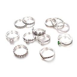Holibanna Conjunto de 12 peças de anéis empilháveis de strass vintage retrô cristal junta anéis midi joia de dedo boêmio conjunto de anéis para meninas e mulheres