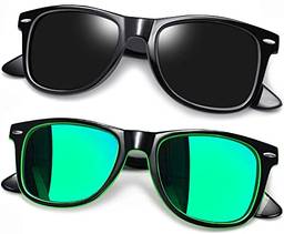 Óculos de Sol Masculinos Femininos Polarizados Quadrado Óculos de Sol Esportivos para Dirigir UV Proteção (Preto Brilhante + Verde Espelhado Da Moda)