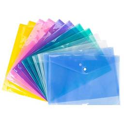 Toyvian 12 envelopes de poliéster tamanho A4 pasta transparente para documentos com botão de pressão para escola, trabalho em casa e organização de escritório (azul)