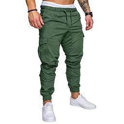 WSLCN Calça de Carga Masculina Slim Fit Calças de Moletom de Jogging Cintura Elástica Verde Tamanho XL