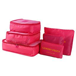 6 Unidades Organizador De Sacos De Bagagem Cubos De Embalagem DuráVel Viagem Viagem Conjunto De Organizadores De Bagagem Com Bolsa De Higiene Rosa