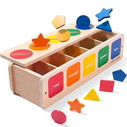 GKPLY Forma de madeira & Brinquedo de classificação de cores com caixa de armazenamento, 25 blocos geométricos não tóxicos, brinquedo montessori pré-escolar brinquedos de aprendizagem educacional