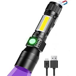 Lanternas Blacklight, lanterna UV 3 em 1 lanterna recarregável com clipe de bolso luz LED de alta potência 7 modos à prova d'água (1 peça - com bateria)