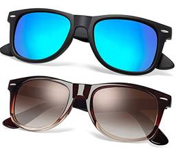 Óculos de Sol Polarizados Masculinos de Armação Grandes Joopin Óculos de Sol Quadrados para Homens Esportivos para Dirigir UV Proteção (Azul Espelhado + Marrom Degradê)