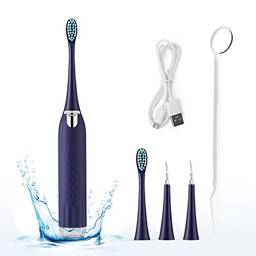 Cigooxm Removedor de Cálculo Elétrico Limpador de Dentes Removedor de Tártaro Kit USB para Limpeza de Dentes com 2 Escovas e Cabeças de Limpeza Espelho Oral Azul