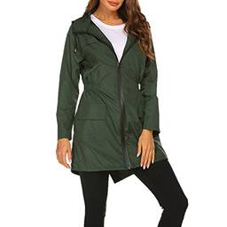 WSLCN jaqueta longa feminina à prova d'água para uso ao ar livre, leve, à prova de vento, casual, esportivo, casaco, Verde, Bust 42.2" (Asian S)