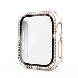 Bling PC Capa compatível com Apple Watch Series 4/5/6/SE,Alta definição,Antiarranhões Case para iWatch 40mm 44mm,Acessórios para relógios inteligentes,mulheres homens Cover,Ouro Branco