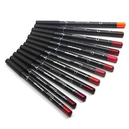 Cigooxm Conjunto de lápis labial 12 cores à prova d'água de longa duração delineador labial caneta batom mate