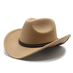 CIADAZ Chapéu de cowboy ocidental unissex de feltro tweed aba larga com alça para homens mulheres todas as estações