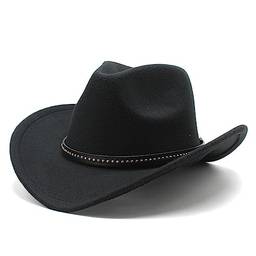 CIADAZ Chapéu de cowboy ocidental unissex de feltro tweed aba larga com alça para homens mulheres todas as estações
