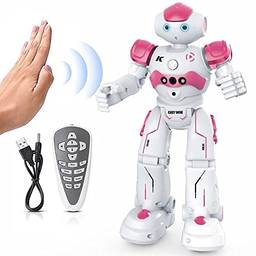 Brinquedos de robô RC para crianças, gestos & Robô inteligente de controle remoto programável com sensor para idade 3 4 5 6 7 8 anos meninos meninas presente(Rosa)