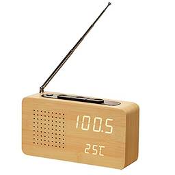 Yuventoo Rádio multifuncional de cabeceira retrô de madeira Relógio despertador de alta definição com tela grande e rádio relógio digital