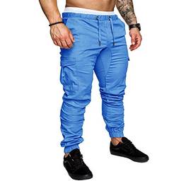WSLCN Calça de Carga Masculina Slim Fit Calças de Moletom de Jogging Cintura Elástica Azul Tamanho XL