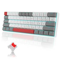 Teclado mecânico 60% melhorado, MageGee Gaming Keyboard Sea Blue Retroiluminado pequeno compacto 60% teclado mecânico, portátil 60% teclado gamer (interruptores cinza e branco vermelho)