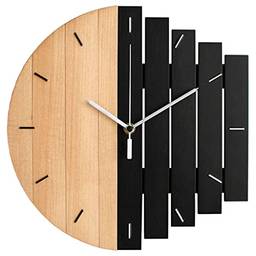 Fenteer Relógio de parede de cozinha de madeira grossa de 30 cm Relógios de fazenda retrô para sala de estar, quarto, decoração de restaurante - bege preto