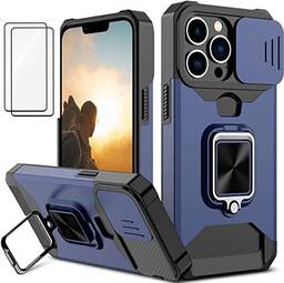 Capa para iPhone 13 Pro Max Case com tampa para câmera deslizante e protetor militar de grau militar com suporte magnético para iPhone 13 Pro Max(6.7) (azul)