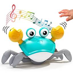 GKPLY Green Crawling Crab Brinquedos com Luz, Brinquedo Musical Interativo com Evitar Obstáculos Automaticamente, Recarregável USB, Brinquedo em Movimento Divertido para Bebês, Crianças e Crianças